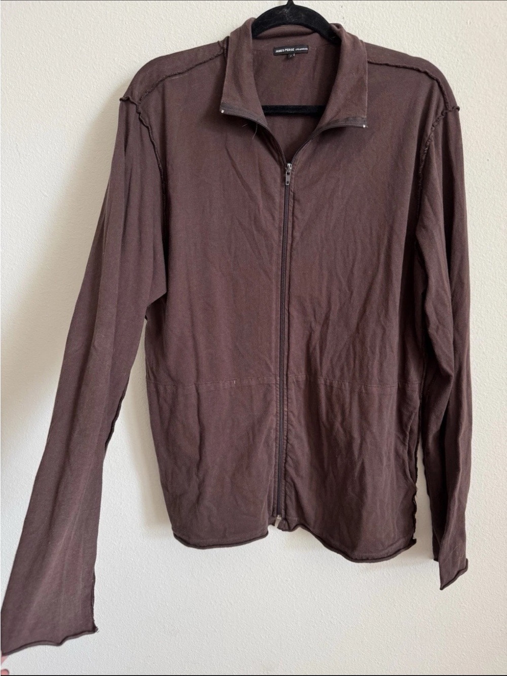 James Perse Men’s Full Zip Brown Lightweight Cotton Jacket Size 3 Large